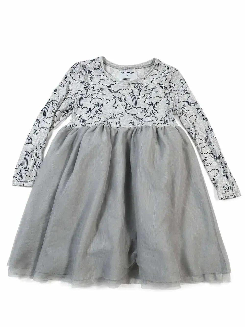Old Navy Girls Long Sleeve Unicorn and Rainbow Print Tulle Dress Size 4T